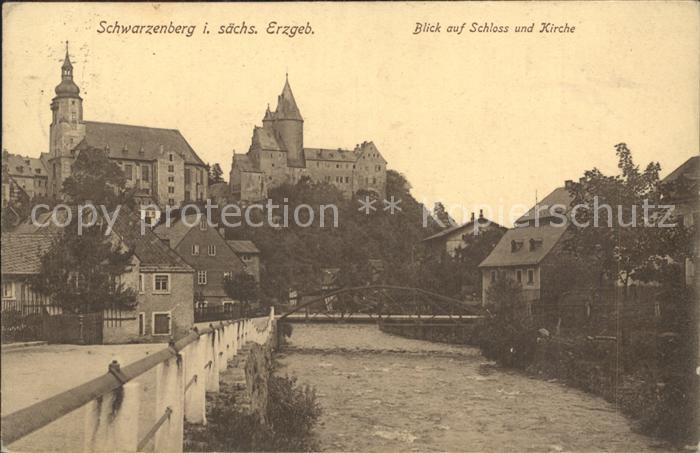 Schwarzenberg Erzgebirge Blick auf Schloss und Kirche