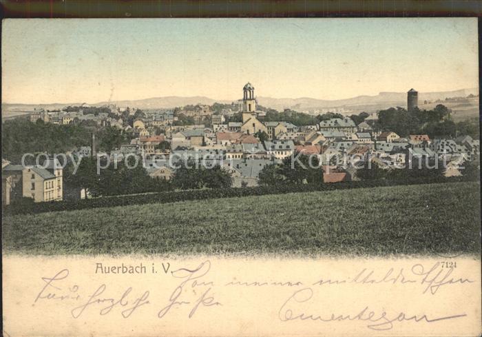 Auerbach Vogtland Stadtbild mit Kirche und Schloss Turm Bahnpost