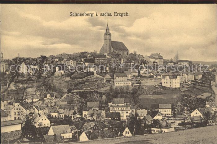 Schneeberg Erzgebirge Ortsansicht mit Kirche