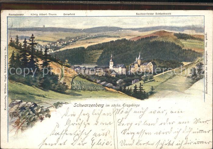 Schwarzenberg Erzgebirge Panorama Kuenstlerkarte G. Falk
