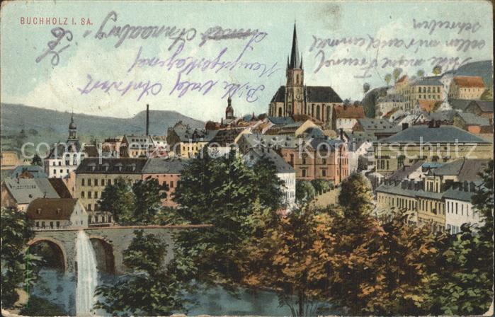 Buchholz Sachsen Ortsansicht mit Kirche Bruecke