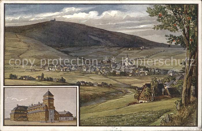 Oberwiesenthal Erzgebirge Panorama mit Blick zum Fichtelberg Fichtelberghaus Aus