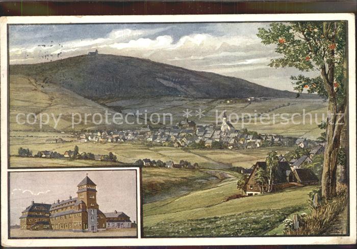 Oberwiesenthal Erzgebirge Panorama mit Fichtelberg Unterkunftshaus Aussichtsturm