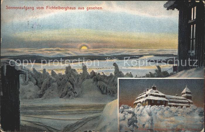 Oberwiesenthal Erzgebirge Sonnenaufgang vom Fichtelberghaus aus gesehen Winterpa