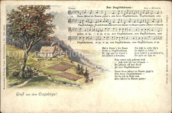 Oberwiesenthal Erzgebirge Bauernhaus Lied Dar Vuglbaerbaam Noten Kuenstlerkarte