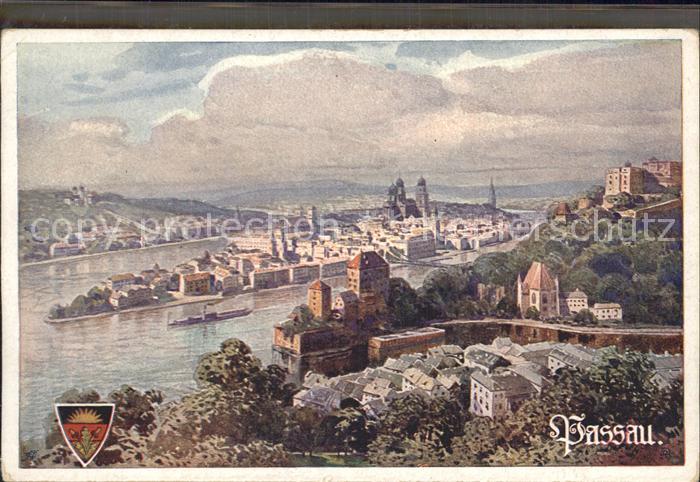PAssAU Bayern Panorama Zusammenfluss von Ilz Donau und Inn