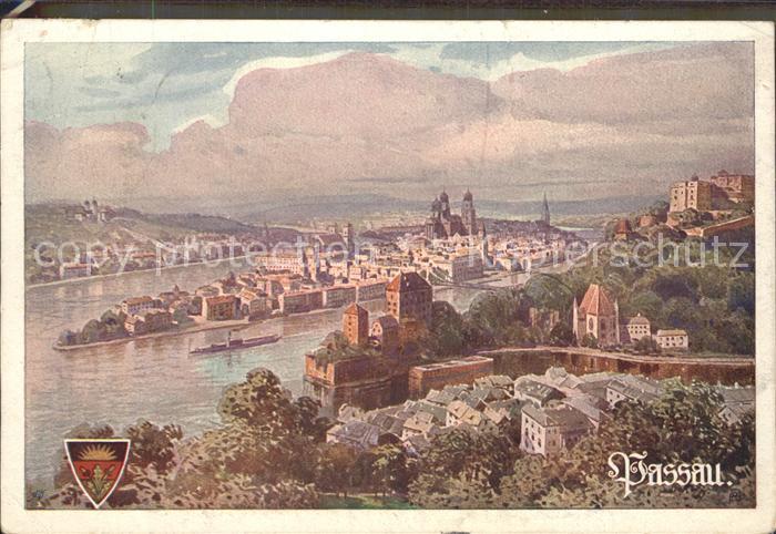 PAssAU Bayern Panorama Zusammenfluss von Ilz Donau und Inn