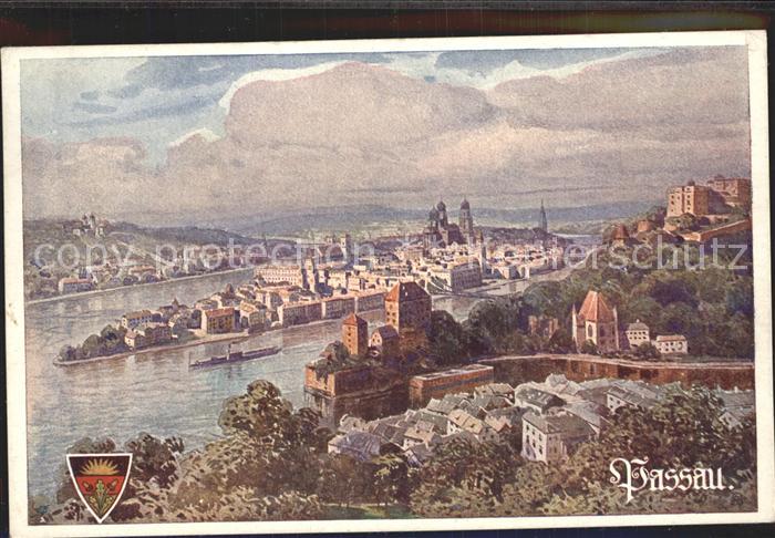 PAssAU Bayern Panorama Zusammenfluss von Ilz Donau und Inn
