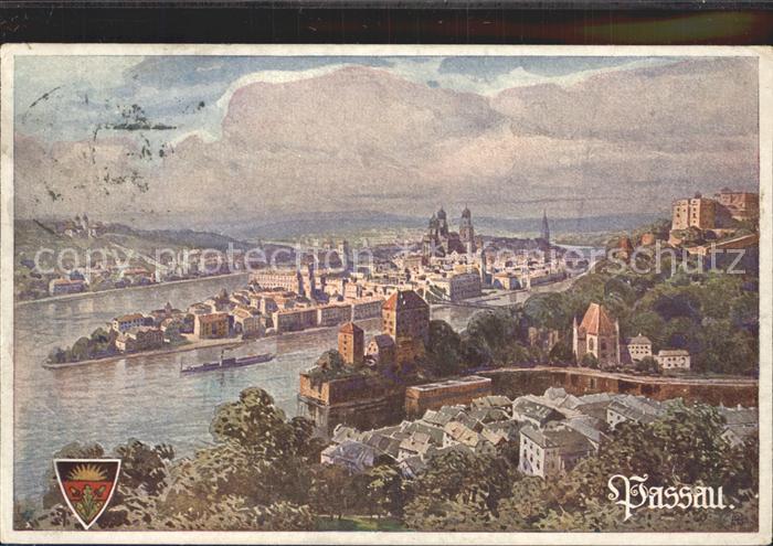 PAssAU Bayern Panorama Zusammenfluss von Ilz Donau und Inn