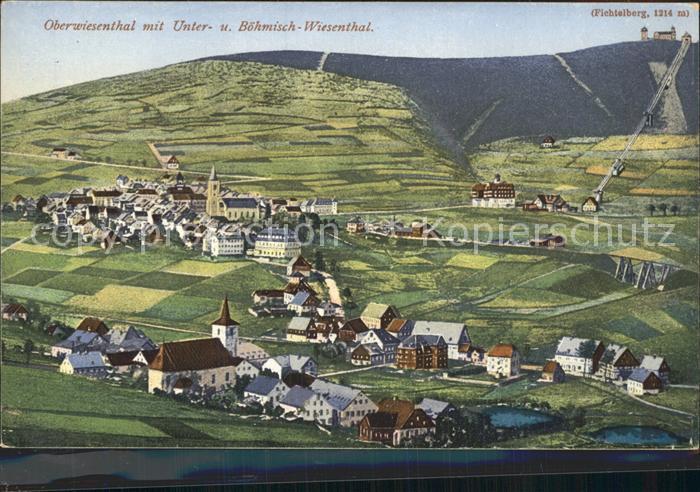 Oberwiesenthal Erzgebirge mit Unter und Boehm Wiesental Sporthotel und Fichtelbe