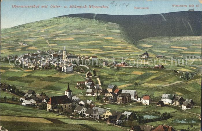 Oberwiesenthal Erzgebirge mit Unter und Boehm Wiesental Sporthotel und Fichtelbe