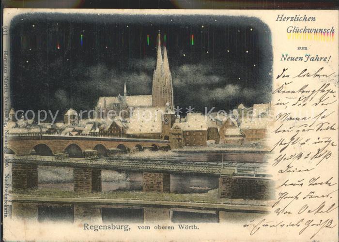 REGENSBURG Bayern Steinerne Bruecke mit Dom vom oberen Woerth