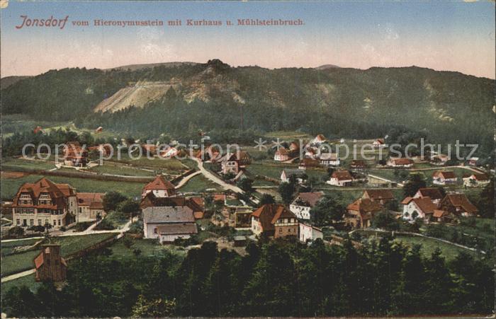 Jonsdorf Blick vom Hieronymusstein mit Kurhaus und Muehlsteinbruch