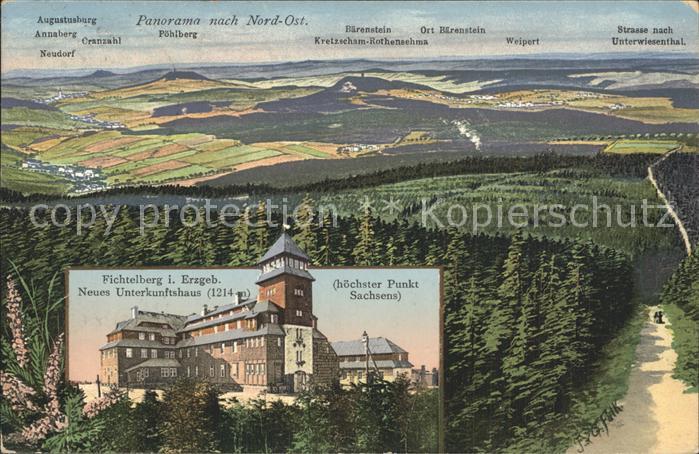 Oberwiesenthal Erzgebirge Panorama mit Fichtelberg Unterkunftshaus