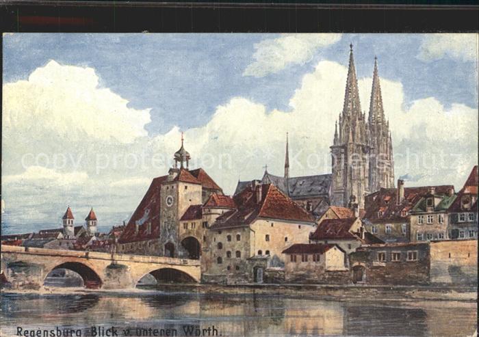 REGENSBURG Bayern Steinerne Bruecke mit Dom