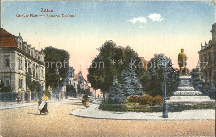Zittau Ottokarplatz mit Bismarck Denkmal