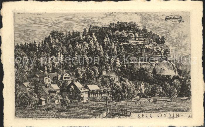 Oybin Sachsen Teilansicht Radierung