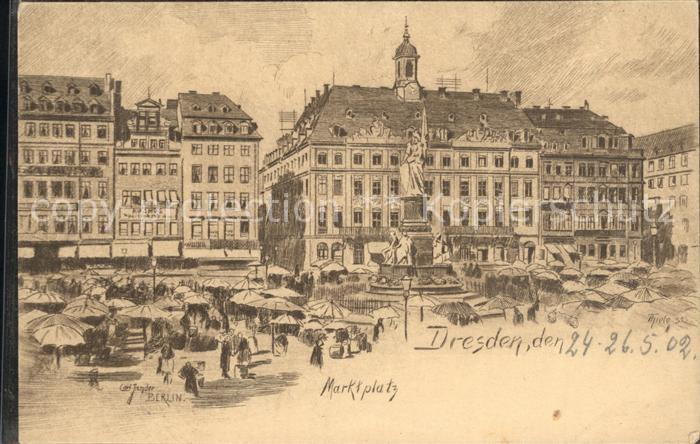 DRESDEN Elbe Marktplatz Zeichnung