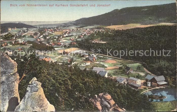 Jonsdorf Blick vom Nonnenfelsen auf Kurhaus Gondelfahrt und Ort