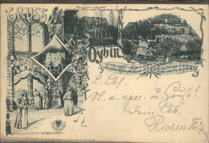 Oybin Sachsen Kirchenruine Refectorium Ortsblick mit Berg Oybin