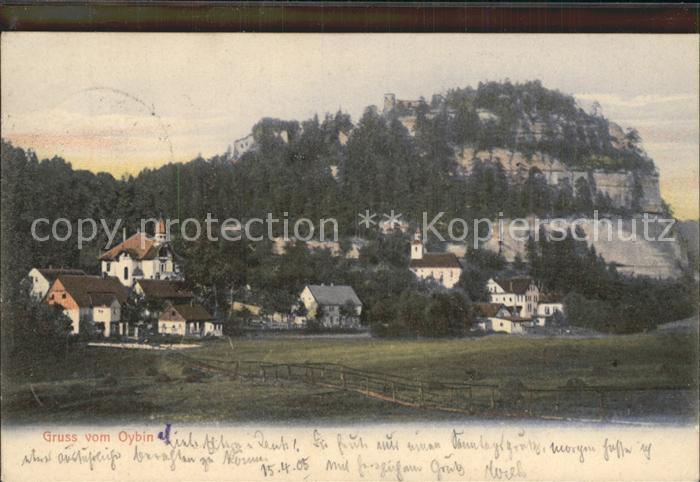 Oybin Sachsen Teilansicht mit Kirche und Berg Oybin
