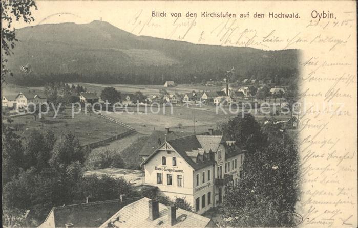 Oybin Sachsen Blick von den Kirchstufen auf den Hochwald Hotel Engelmann