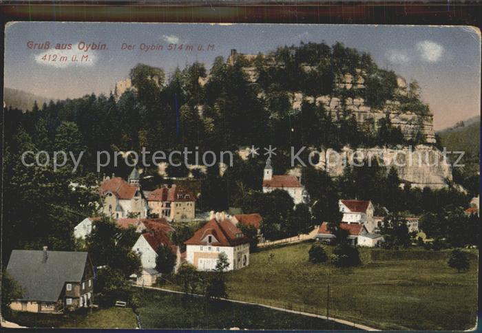 Oybin Sachsen Teilansicht mit Kirche und Berg Oybin