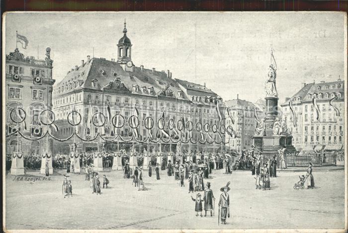 DRESDEN Elbe Altmarkt Rathaus Festschmuck 1912