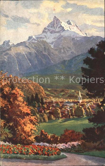 Bex les Bains Herbststimmung Alpen Kuenstlerkarte