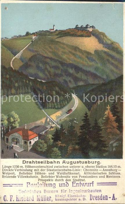 Augustusburg Drahtseilbahn Schloss Kuenstlerkarte