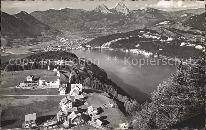 Seelisberg UR Blick vom Kaenzeli auf Morschach Brunnen und Mythen