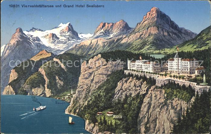 Vierwaldstaettersee SZ mit Ruetli und Grand Hotel Seelisberg