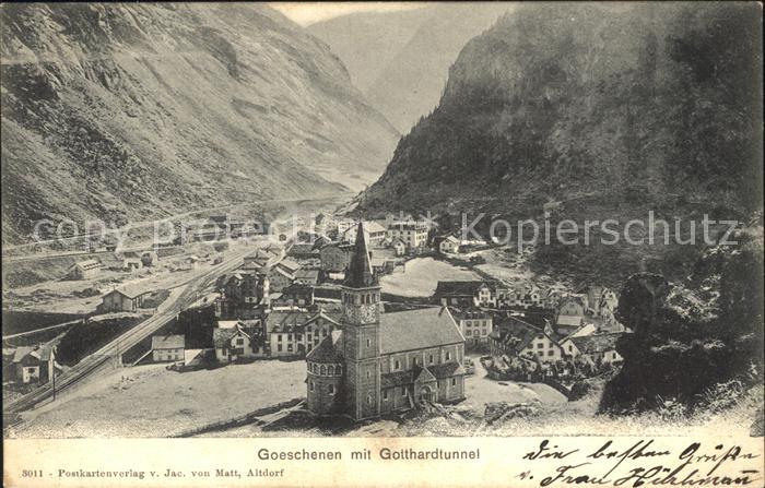 Goeschenen mit Kirche und Gotthardtunnel