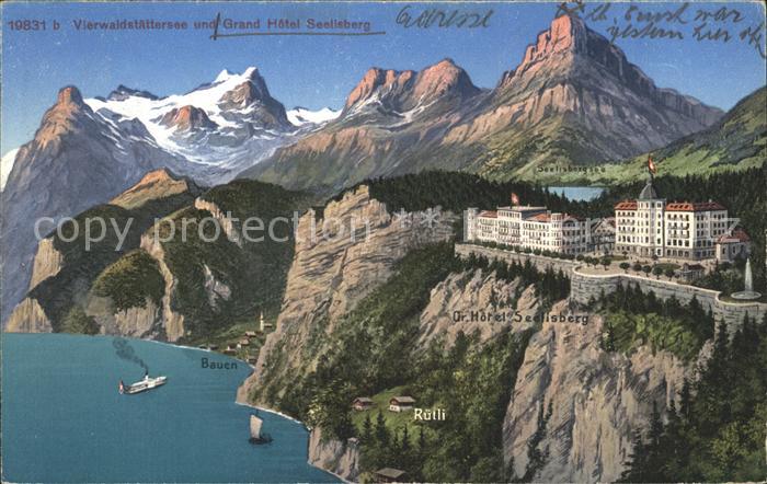 Vierwaldstaettersee SZ mit Ruetli und Grand Hotel Seelisberg