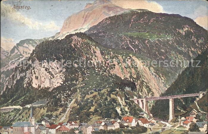 Amsteg Ortsblick mit Eisenbahnviadukt