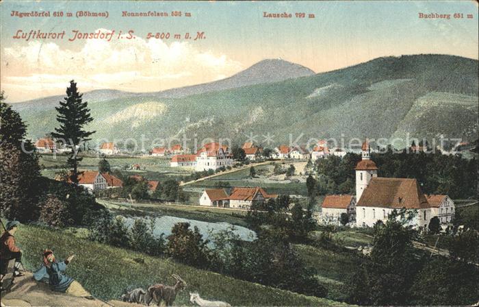 Jonsdorf Ansicht mit Jaegerdoerfel Nonnenfelsen Lausche Buchberg Zittauer Gebirg