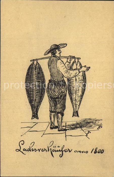 HAMBURG CITY Lachsverkaeufer anno 1800 Zeichnung Kuenstlerkarte Reichspost