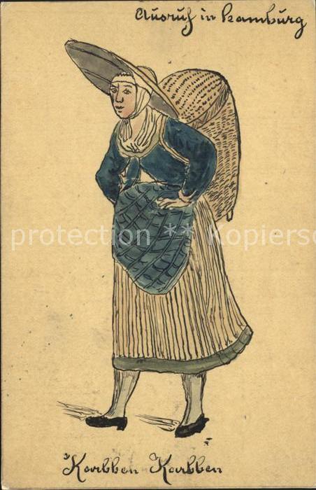 HAMBURG CITY Ausruf Krabben Verkaeuferin Zeichnung Kuenstlerkarte Reichspost