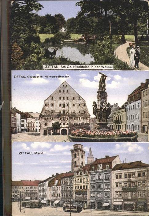 Zittau Goldfischteich in der Weinau Neustadt Herkulesbrunnen Markt