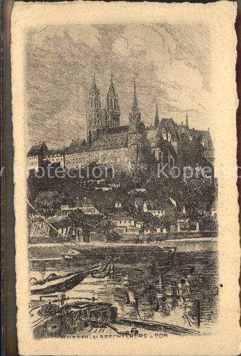 Meissen Elbe Sachsen Burgberg Albrechtsburg Dom Original Radierung Handpressen K