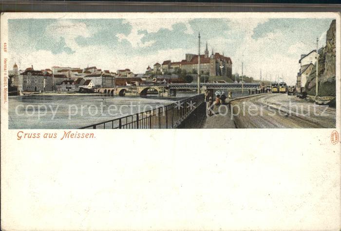 Meissen Elbe Sachsen Partie an der Elbe Bruecke Burgberg Albrechtsburg Dom