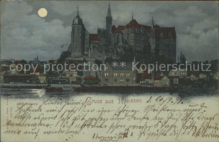 Meissen Elbe Sachsen Albrechtsburg im Mondschein