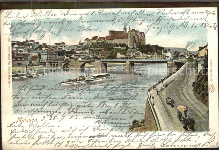 Meissen Elbe Sachsen Uferstrasse an der Elbe Dampfer Bruecke Albrechtsburg