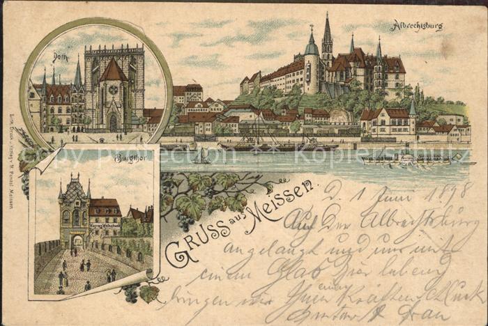 Meissen Elbe Sachsen Dom Albrechtsburg Burgtor Litho Reichspost