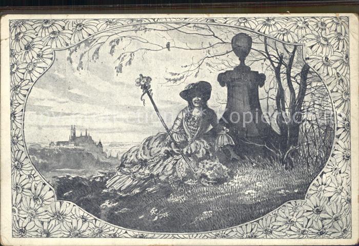 Meissen Elbe Sachsen Dame Blumen Albrechtsburg Kuenstlerkarte