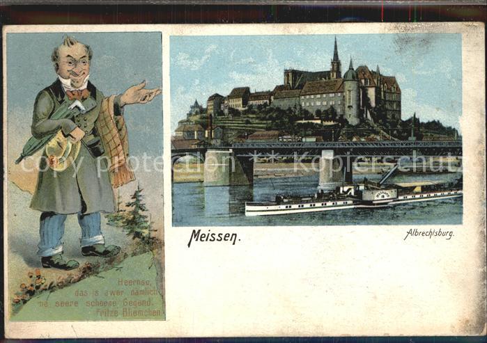 Meissen Elbe Sachsen Albrechtsburg Elbbruecke Dampfer Fritze Bliemchen Karikatur