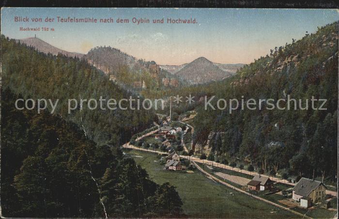 Kreischa Blick von der Teufelsmuehle nach dem Berg Oybin und Hochwald Zittauer G