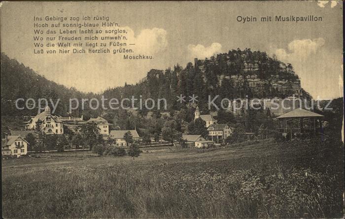 Oybin Sachsen Ortsansicht mit Kirche Berg Oybin Zittauer Gebirge Musikpavillon G