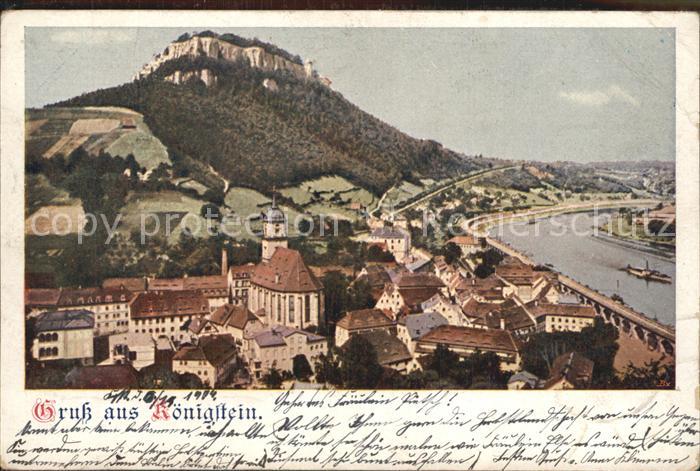 Koenigstein Saechsische Schweiz Ortsansicht mit Kirche Festung Elbtal