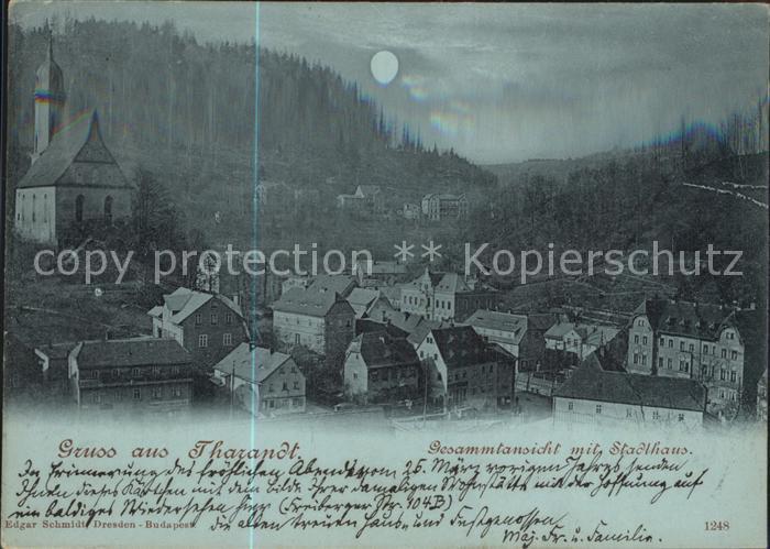 Tharandt Gesamtansicht mit Stadthaus und Kirche im Mondschein